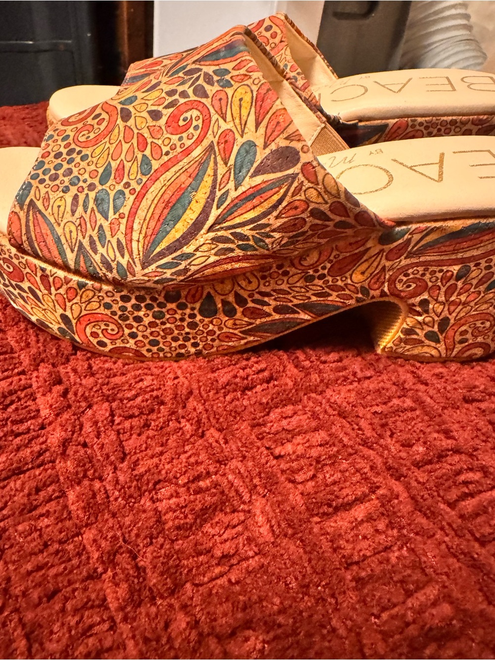 Patterned Multicolor Platform Slide Sandals